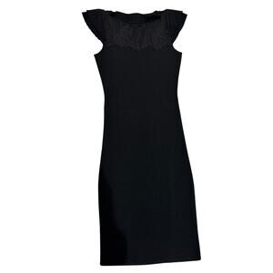 Red Valentino Black Knit Dress with Lace Yoke & Pleated Cap Sleeves